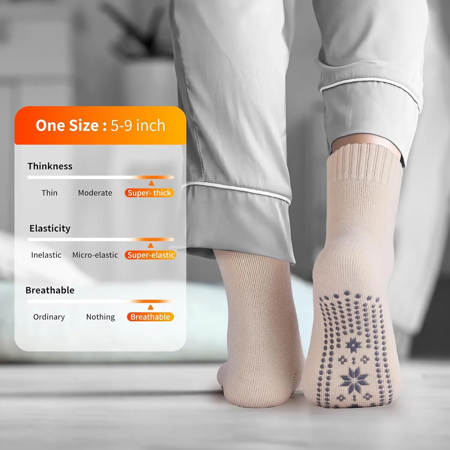 HUGSWEET Thermal Socks, Anti Slip Hospital Socks Women Winter Soft Warm Cozy Fluffy Plush Slipper Grip Sock For 4 Pairs