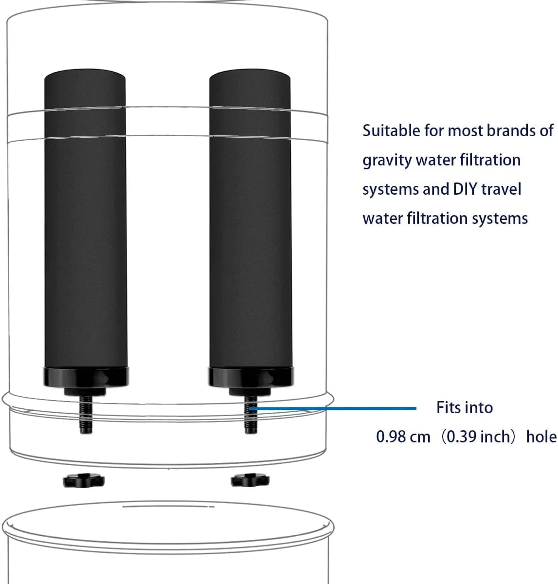 Huining 2PCS Black Water Filters for Household Water Bucket Water Filtration System Gravity Water Filter System Water Purifier Survival Compatible With Berkey Water Filter System