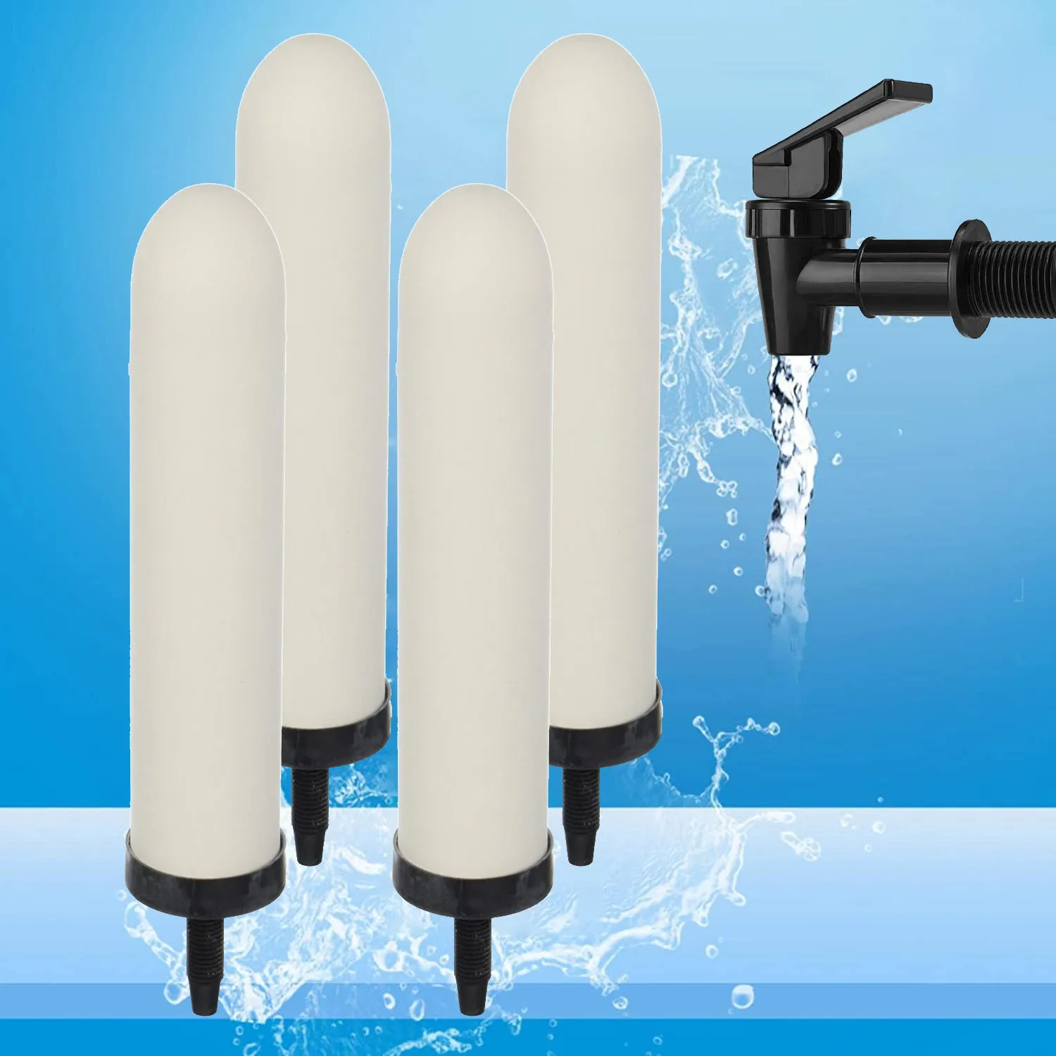 HUINING 4PCS 7inch Replacement Ceramic Filter Candle with Activated Carbon for Countertop Gravity Water Filter System,Household Water Bucket, Water Cooler Filtration Systems Water Pitcher