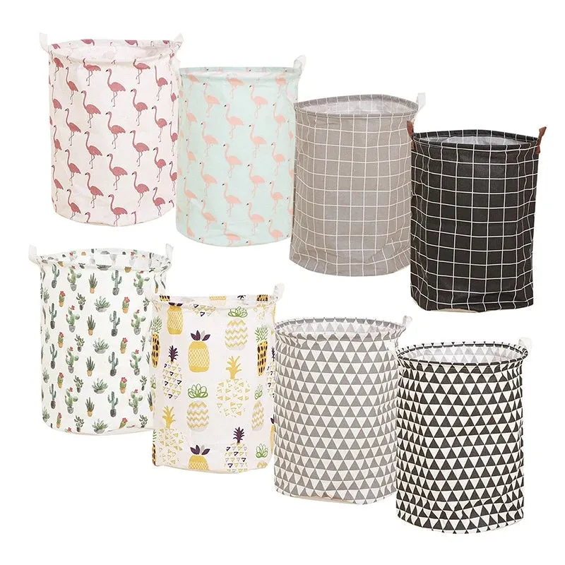 HULIANFU Organizer Canvas Laundry Basket Waterproof Large Capacity Laundry Hamper Dirty Clothes Storage Basket Toy Home Storage Bin 45x35