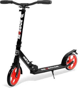 Hurtle Teenager Kick Scooter - 2 Wheel With Adjustable T-Bar Handlebar - Folding Adult With Alloy Anti-Slip Deck - 8" Smooth Gliding Wheels