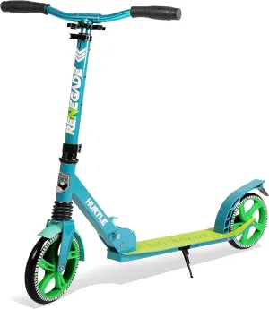 Hurtle Teenager Kick Scooter - 2 Wheel With Adjustable T-Bar Handlebar - Folding Adult With Alloy Anti-Slip Deck - 8" Smooth Gliding Wheels