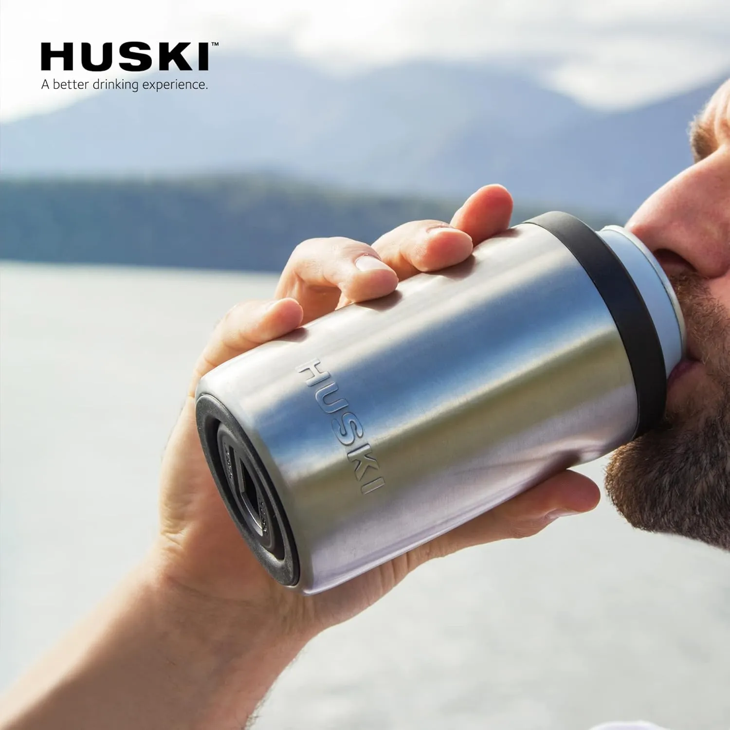 Huski Beer Cooler 2.0 | NEW | Premium Can and Bottle Holder | Triple Insulated Marine Grade Stainless Steel | Detachable 3-in-1 Opener | Works as a Tumbler | Best Gifts for Beer Lovers (Stainless)