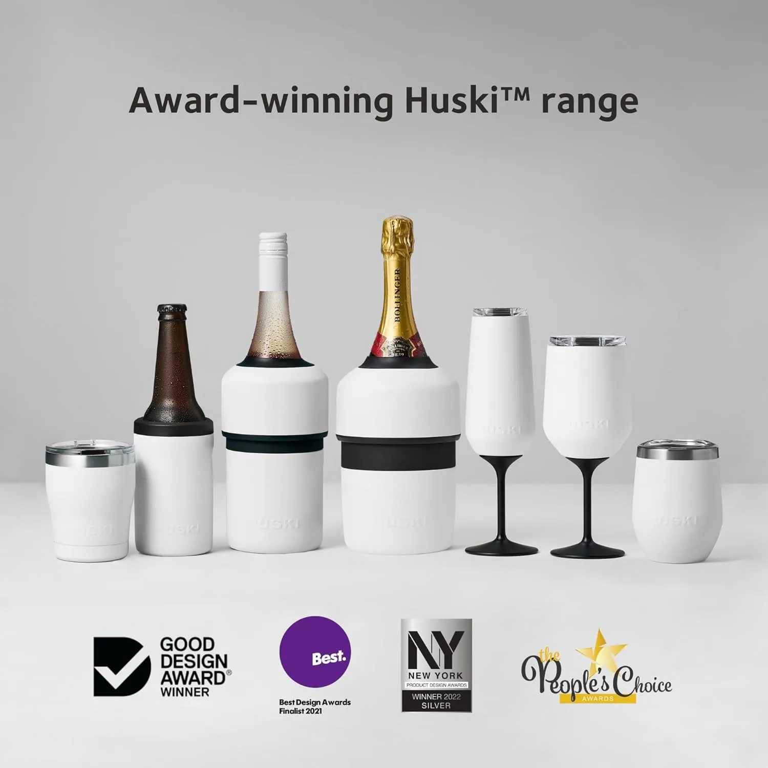 Huski Champagne Flute | NEW | Award-winning Design with Detachable Stem | Premium Stainless Steel Champagne Glass with Lid | Triple Insulated Tumbler | 8oz Capacity | Great Gift (White)