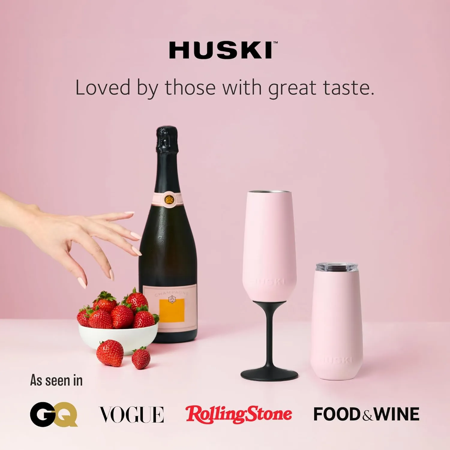 Huski Champagne Flute | NEW | Award-winning Design with Detachable Stem | Premium Stainless Steel Champagne Glass with Lid | Triple Insulated Tumbler | 8oz Capacity | Great Gift (White)
