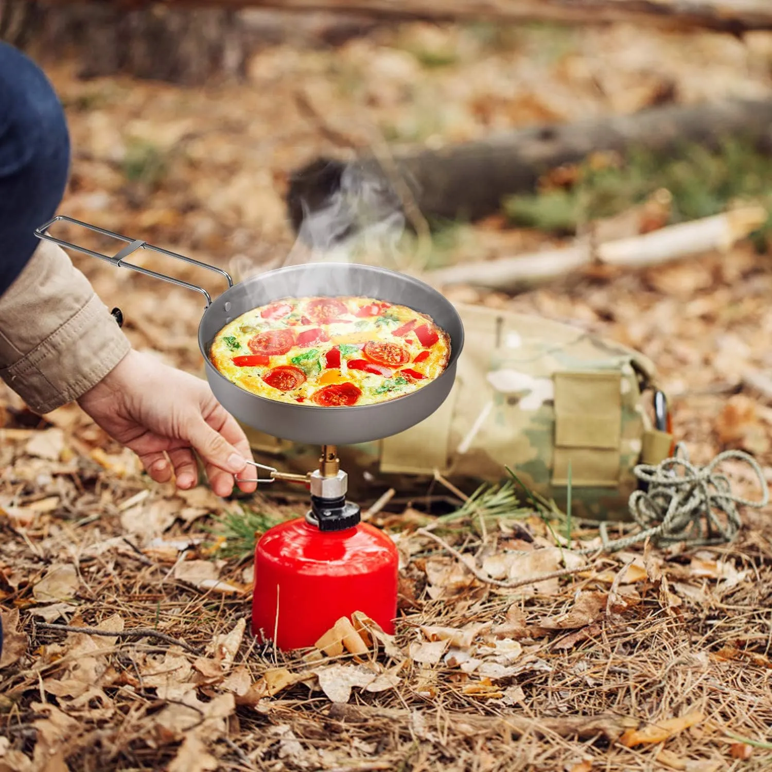 HXBER 750ml Ultralight Titanium Frypan with Foldable Handle Outdoor Camping Hiking Picnic Cooking Frying Pan