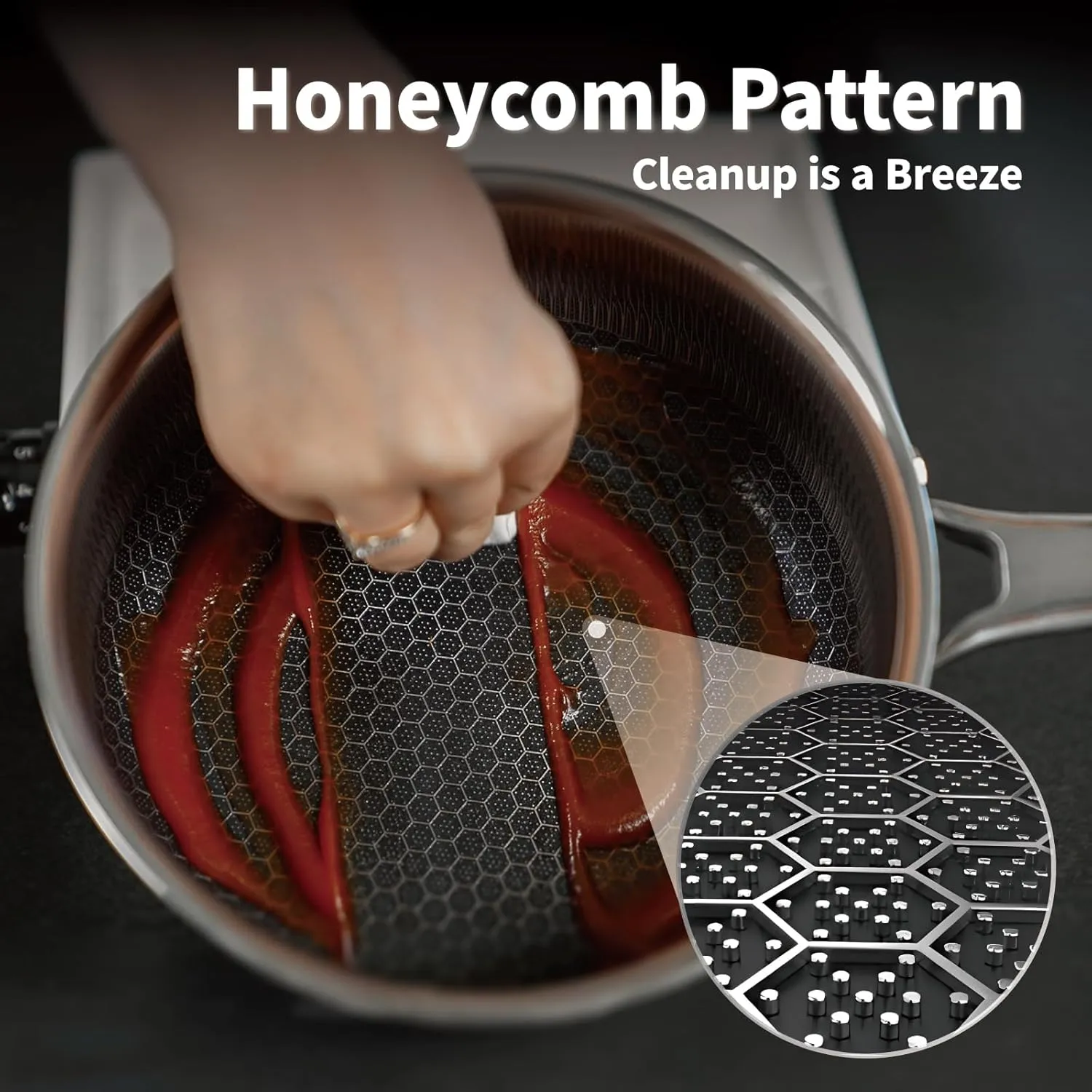 Hybrid Nonstick 4 QT Saucepan with Lid, Stainless Steel Stockpot with Honeycomb Texture,Compatible with All Cooktops,Dishwasher and Oven Safe
