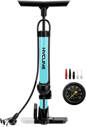 Hycline Bike Floor Pump with Gauge: 160 PSI High Pressure Bicycle Pumps - Durable Air Pump Fits Presta & Schrader Valve - Inflator for Road MTB Tire, Ball, Balloon, Inflatables