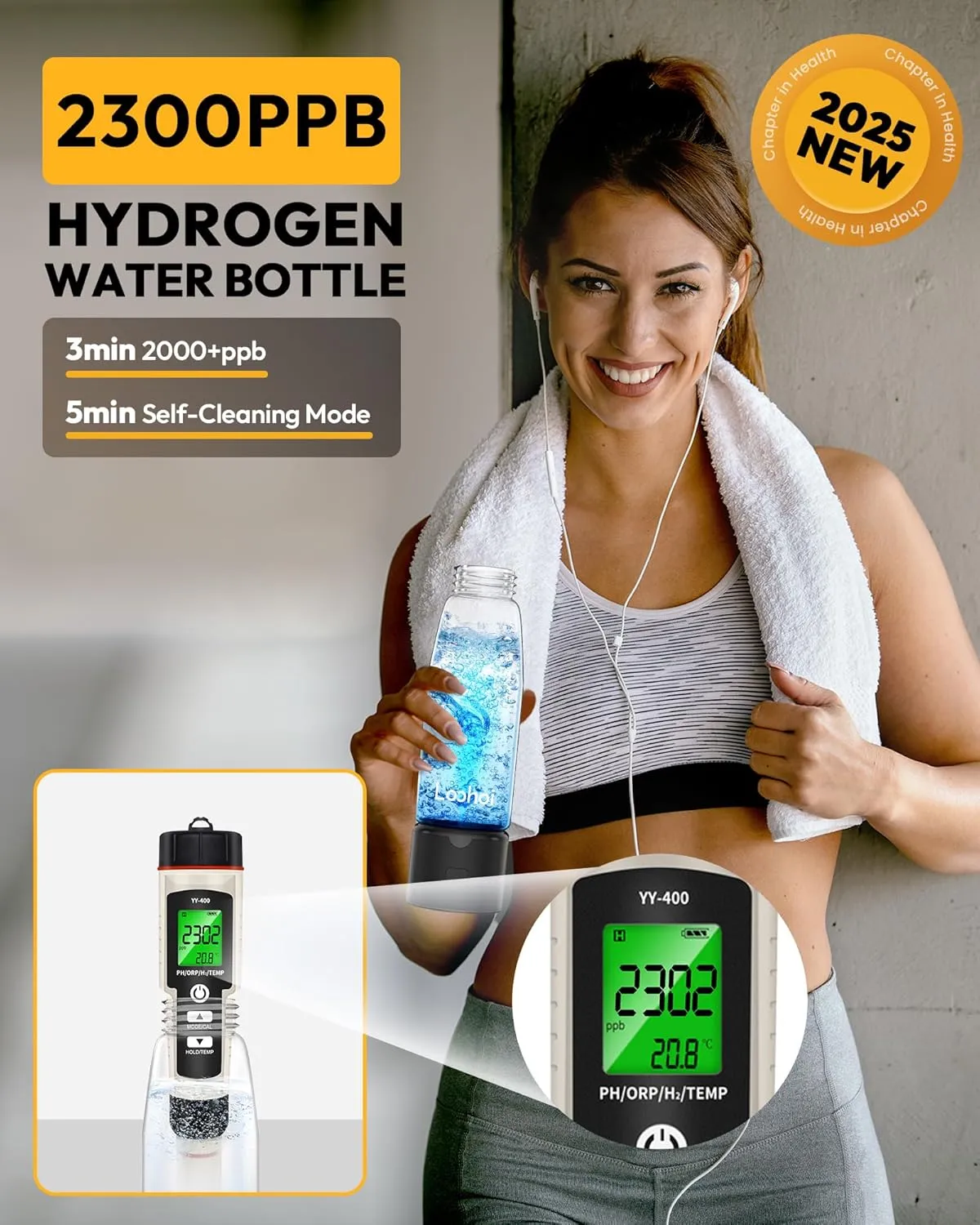 Hydrogen Water Bottle-3 Mins Up to 2300 PPB,16OZ Advanced Hydrogen Water Generator with SPE/PEM Tech,Portable Hydrogenated Rich Water Cup Hydro Machine,Health Gift for Home,Travel and Office