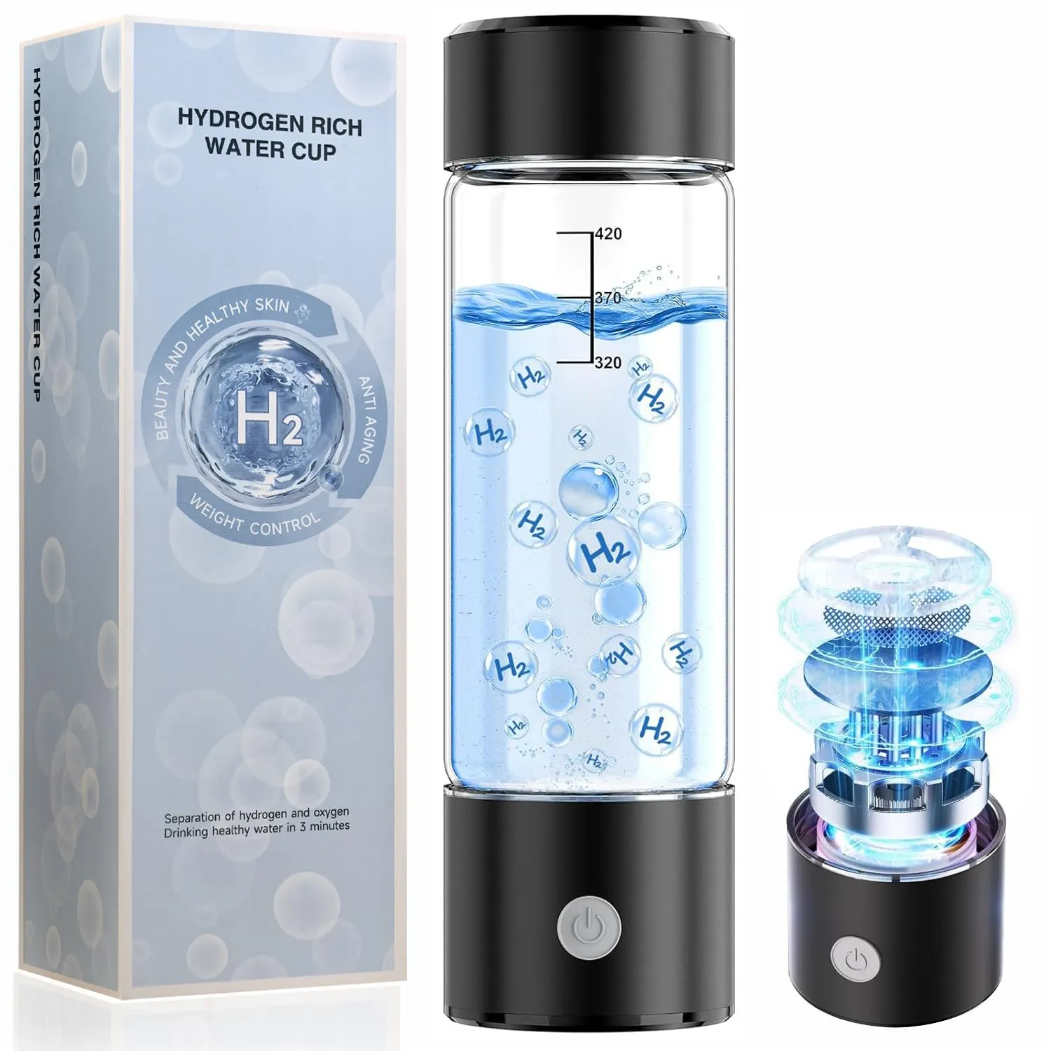 Hydrogen Water Bottle, Hydrogen Water Bottle Generator with SPE/PEM Tech Water Ionizer, Portable Hydrogenated Water Machine Hydrogen Rich Glass Bottles Healthy for Daily Use or Gifts