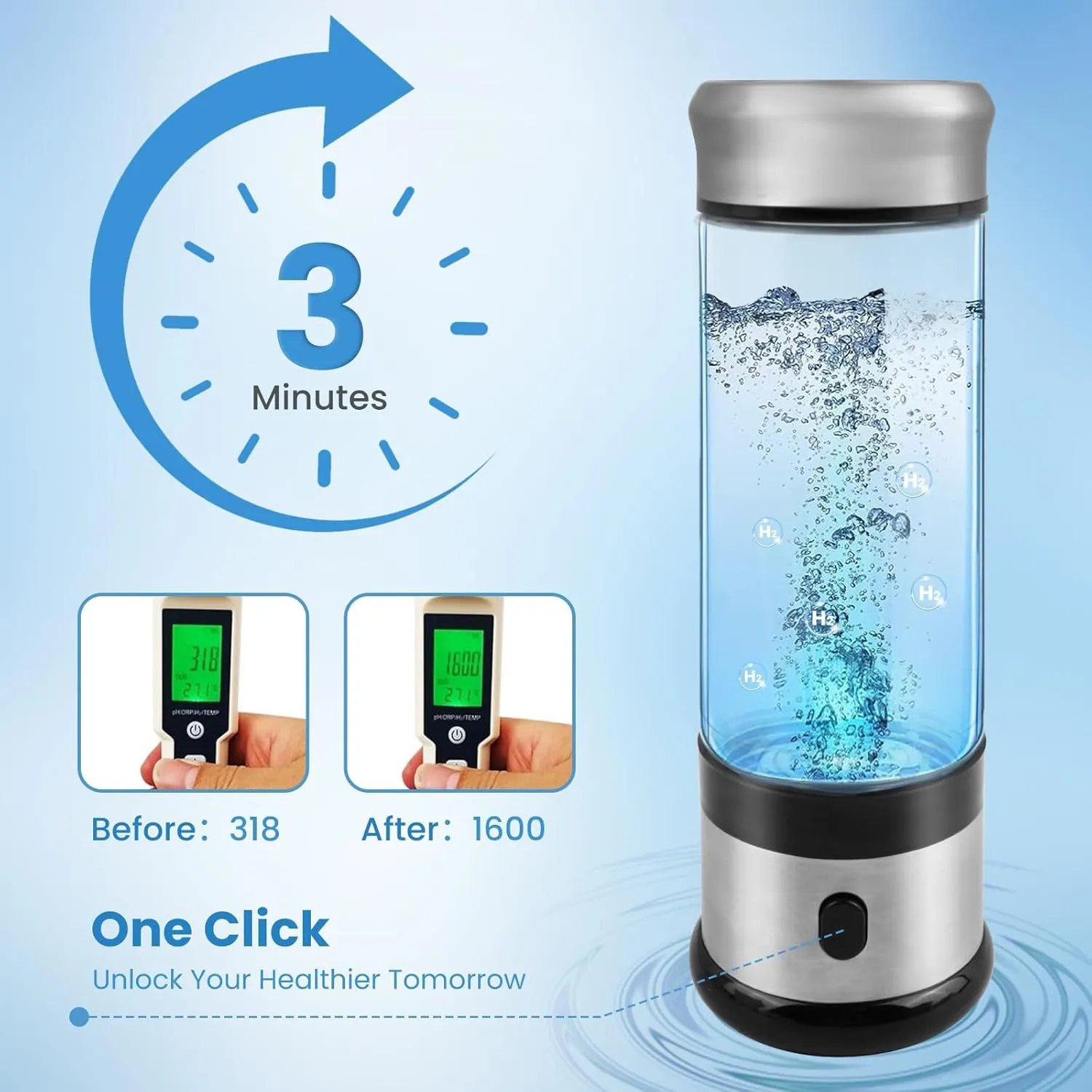 Hydrogen Water Bottle, Hydrogen Water Generator, Portable Hydrogen Water Bottle Machine, Travel, Fitness & Everyday Hydration(1000PB)