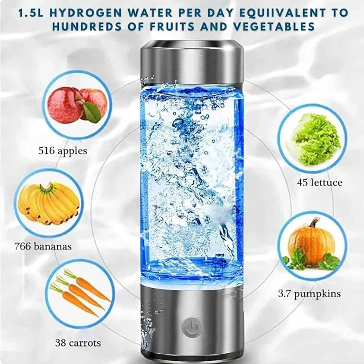 Hydrogen Water Bottle, Hydroheal Hydrogen Infused Water Bottle, USB Rechargeable Hydrogen Water Generator, Rich Water Glass Health Cup for Home Office Travel(H), Size