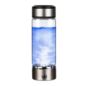 Hydrogen Water Bottle, Portable Hydrogen Dispenser, Hydrogen Generator Water Bottle, Rechargeable Home Office Travel Hydrogen-Rich Water Glass Health Cup (Silver)