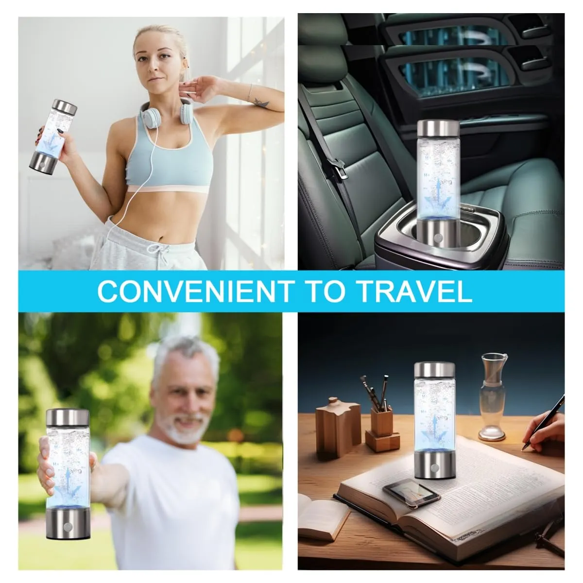 Hydrogen Water Bottle,Portable Hydrogen Water Generator Machine, Improve Water in 3 Minutes Quick Electrolysis, Suitable for Home, Office, Travel, Daily Drinking (Silver)