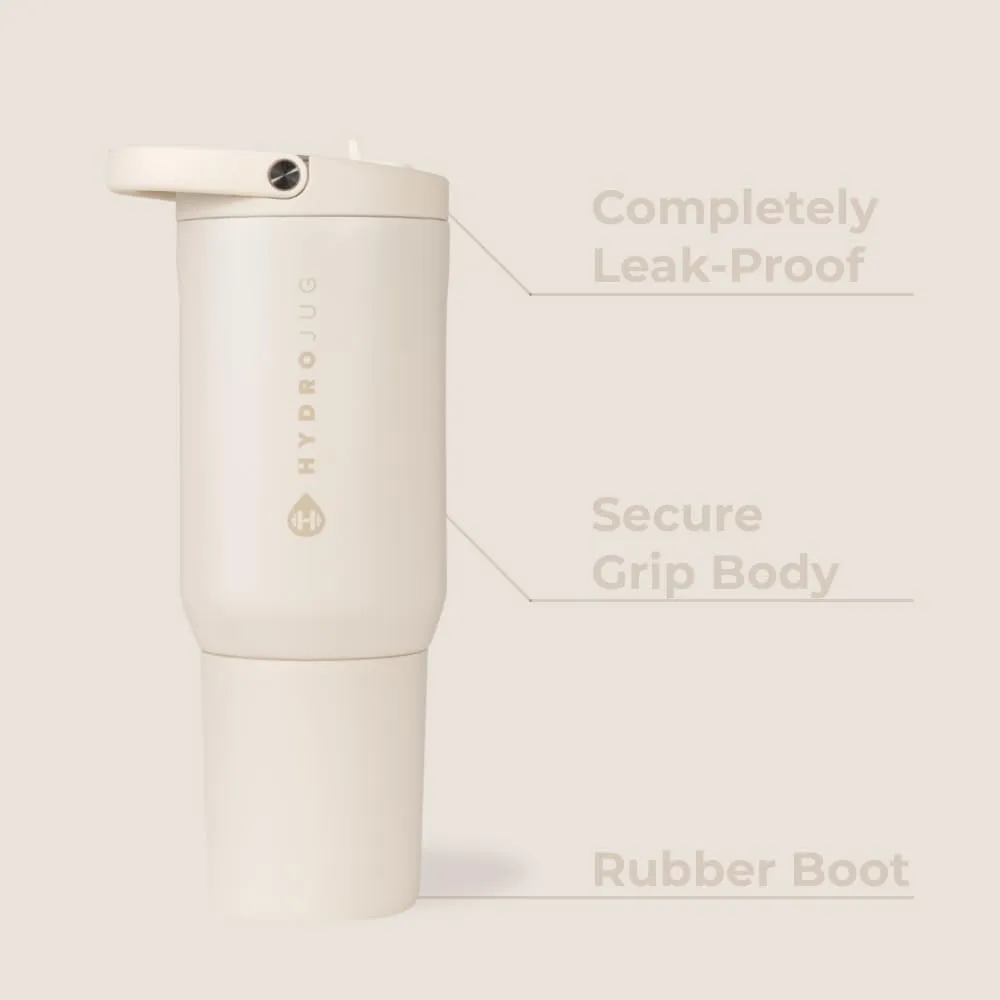 HydroJug Sport - Stainless Steel Tumbler with Straw, Vacuum Insulated, 20oz Leakproof Water Bottle, Ergonomic Design, Reusable, Dishwasher Safe, Rubber Base, Durable for Gym or Outdoors, Cream