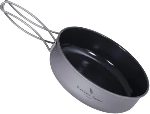 iBasingo 15cm Titanium Non-stick Frying Pan 700ml Lightweight Skillet Griddle Hiking Camping Small Plate Dish Bowl Outdoor Cookware with Folding Handle for Fried Egg Steak Ti2062C