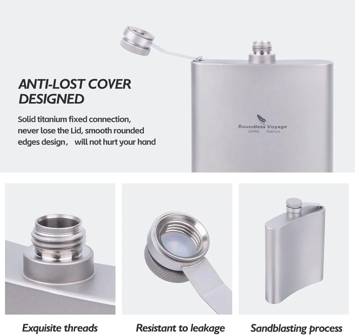 iBasingo 200ml Titanium Pocket Flagon Outdoor Sports Flat Liquor Flask Camping Ultralight Portable Wearproof Wine Pot Hip Flask for Backpacking Hiking A-Ti3061D
