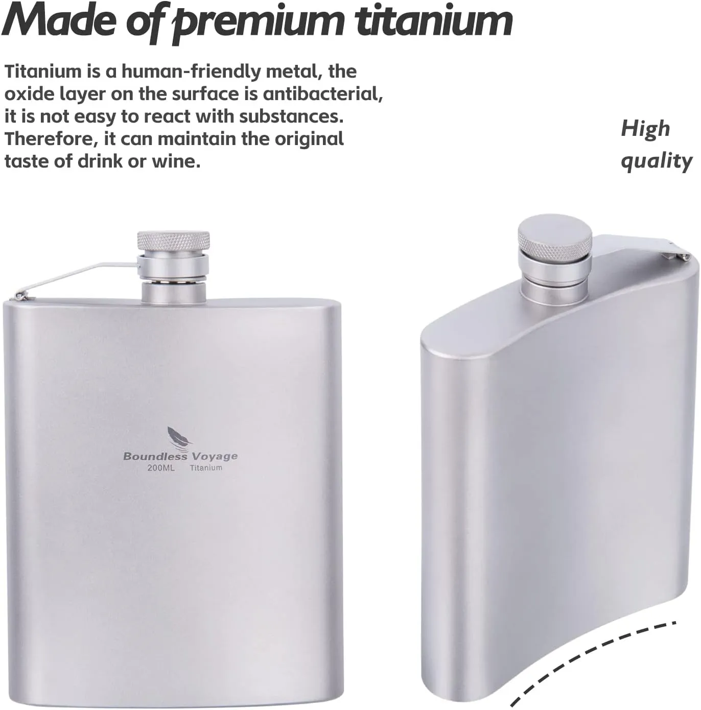 iBasingo 200ml Titanium Pocket Flagon Outdoor Sports Flat Liquor Flask Camping Ultralight Portable Wearproof Wine Pot Hip Flask for Backpacking Hiking A-Ti3061D