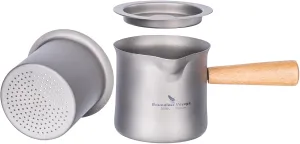 iBasingo 200ML Titanium Tea Maker with Strainer Tea Set Single Layer with Wooden Handle Outdoors Portable Lightweight for Camping Hiking Coffee US-Ti3139D