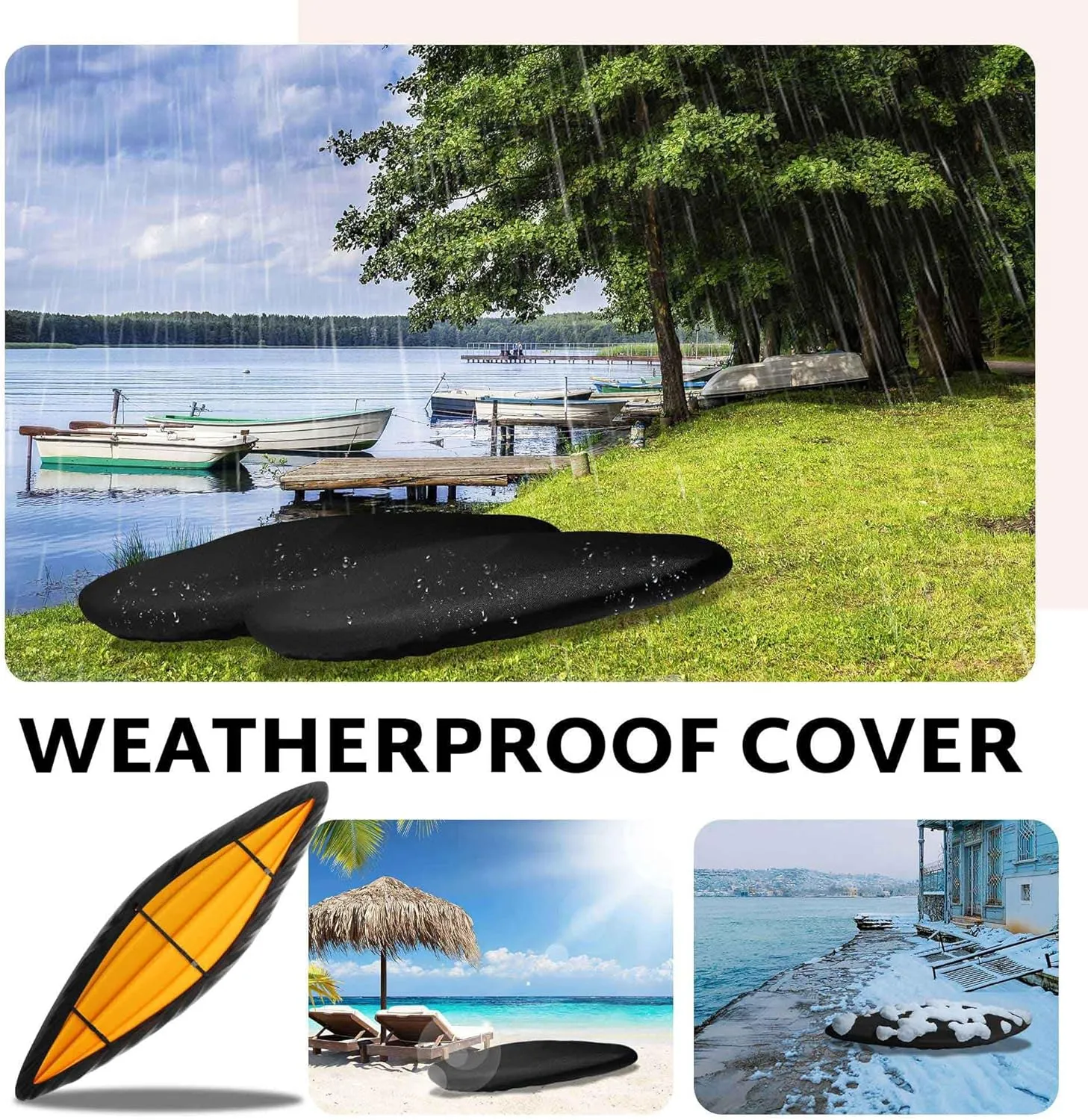 iBirdie Kayak Cover 9.5 to 10.4 Feet Waterproof Weatherproof 600D Heavy Duty Storage Cover for Outdoor and Indoor Kayak Cockpit Protection UV and Dust Resistant