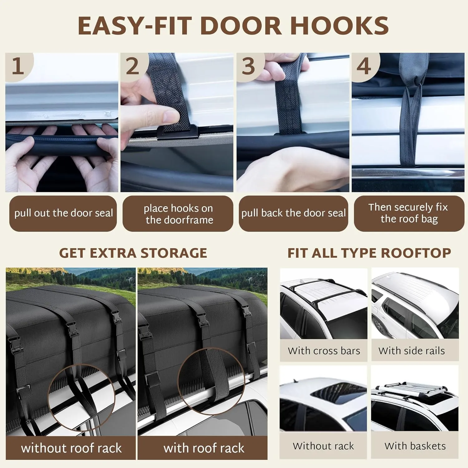 iBirdie Roof Rack Cargo Carrier 36.4 Cubic Feet, Soft-Shell Rooftop Cargo Box, Waterproof Heavy Duty 1200D for Car with/Without Roof Rack, Includes Anti-Slip Mat, Door Hooks, 56x45x25 inches