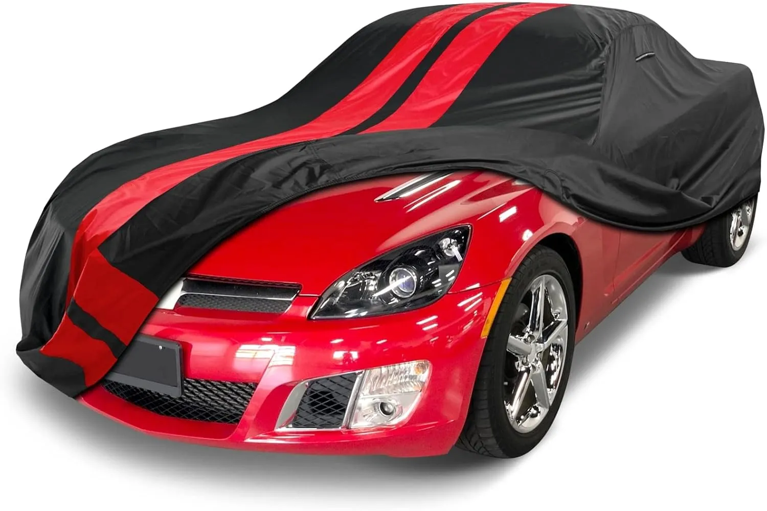 iCarCover Custom Car Cover for 2007-2011 Saturn Sky Waterproof All Weather Rain Snow UV Sun Protector Full Exterior Indoor Outdoor Car Cover (Stripe - Black/Red)