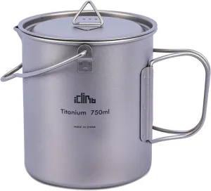 iClimb Titanium Cup Camping Coffee Mug Ultralight Compact with Foldable Handle (750ml)