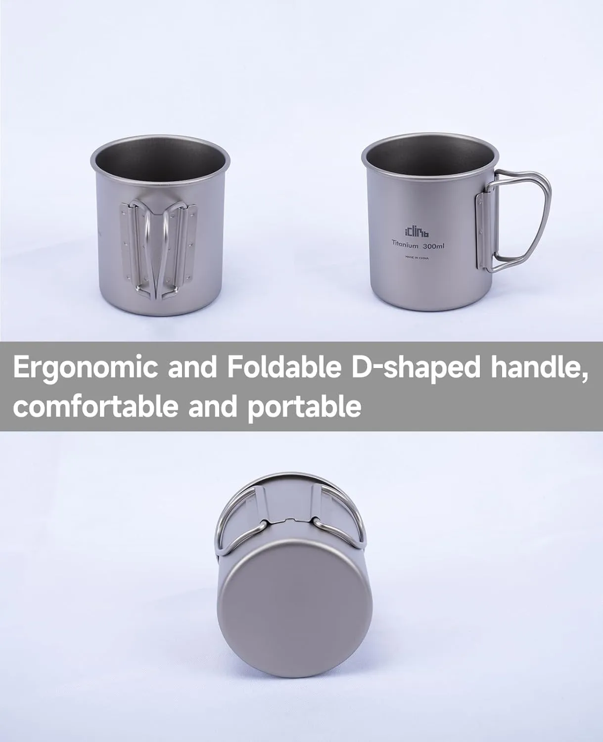 iClimb Titanium Cup Camping Coffee Mug Ultralight Compact with Foldable Handle (750ml)