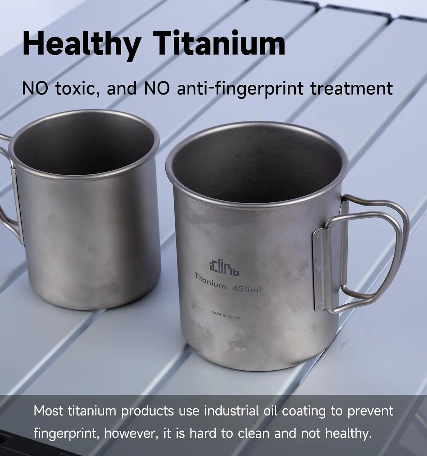 iClimb Titanium Cup Camping Coffee Mug Ultralight Compact with Foldable Handle (750ml)