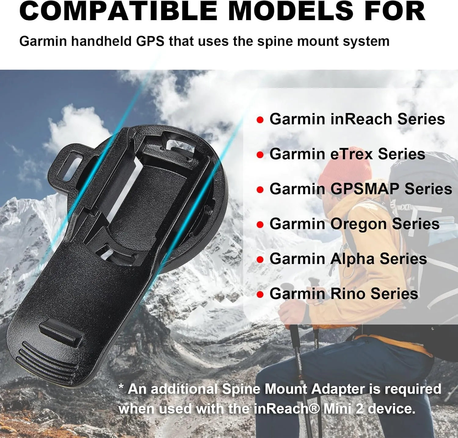 iGuerburn Backpack Tether for Garmin Handheld GPS inReach/eTrex/Rino/Alpha/Oregon/GPSMAP Series - Garmin Spine Mount Adapter with Safety Cord
