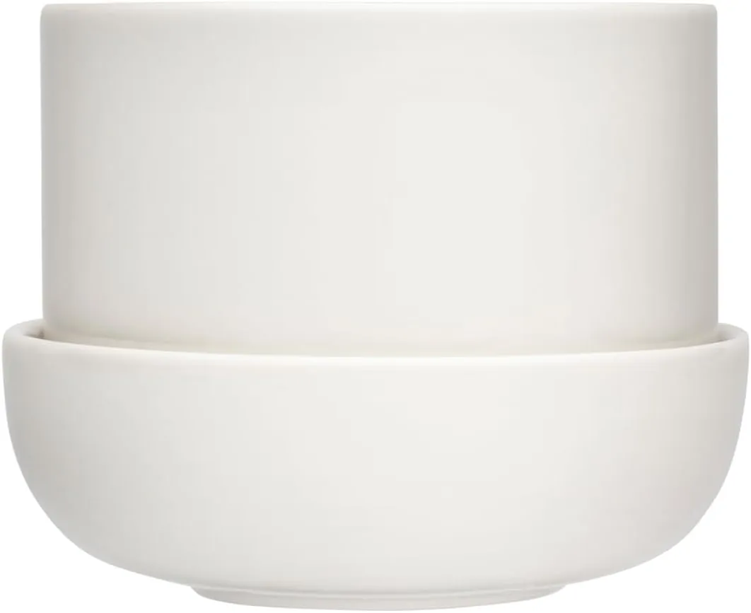 Iittala Nappula Plant Pot W.Saucer White 6.75"x 5"