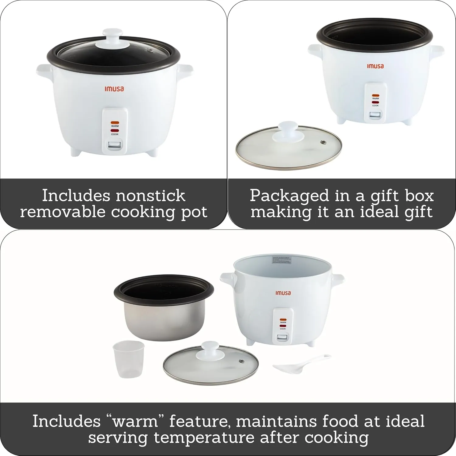 IMUSA 10cup Electric Ceramic Rice Cooker, White