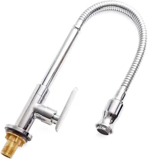 Inchant Outdoor Kitchen Sink Faucet - 360° Rotatable Single Hole Single Handle Cold Water Kitchen Faucet Flexible Neck Laundry Room Tap Bar Garden Outdoor Faucet, Deck Mount Chrome Finish
