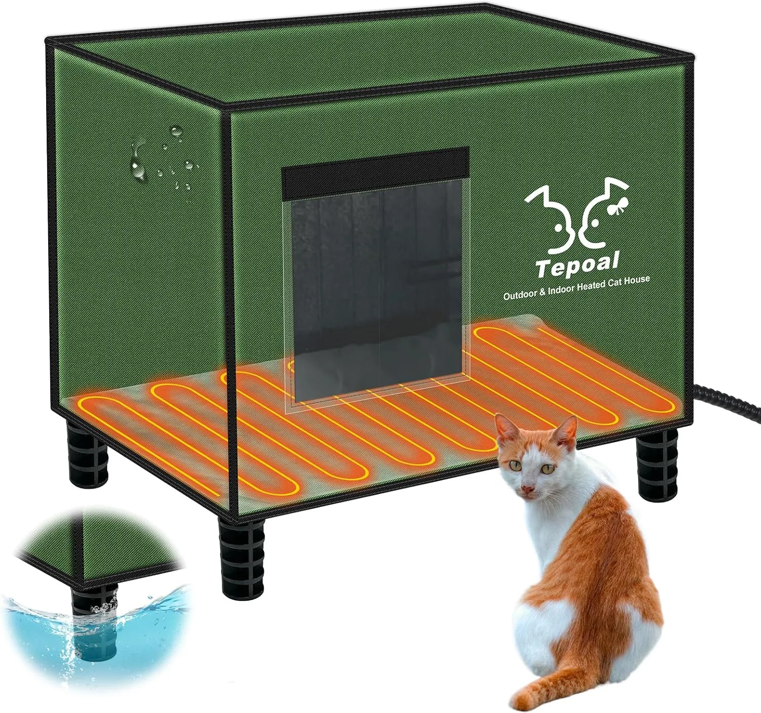 Indestructible Heated Cat House for Outdoor Cats in Winter, 100% Waterproof & Weatherproof Heated Cat House for Outside, Fully Insulated Feral Cat Shelter for Outdoor Barn Strays, 16 x 12 x 13 in