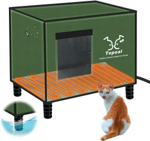 Indestructible Heated Cat House for Outdoor Cats in Winter, 100% Waterproof & Weatherproof Heated Cat House for Outside, Fully Insulated Feral Cat Shelter for Outdoor Barn Strays, 16 x 12 x 13 in