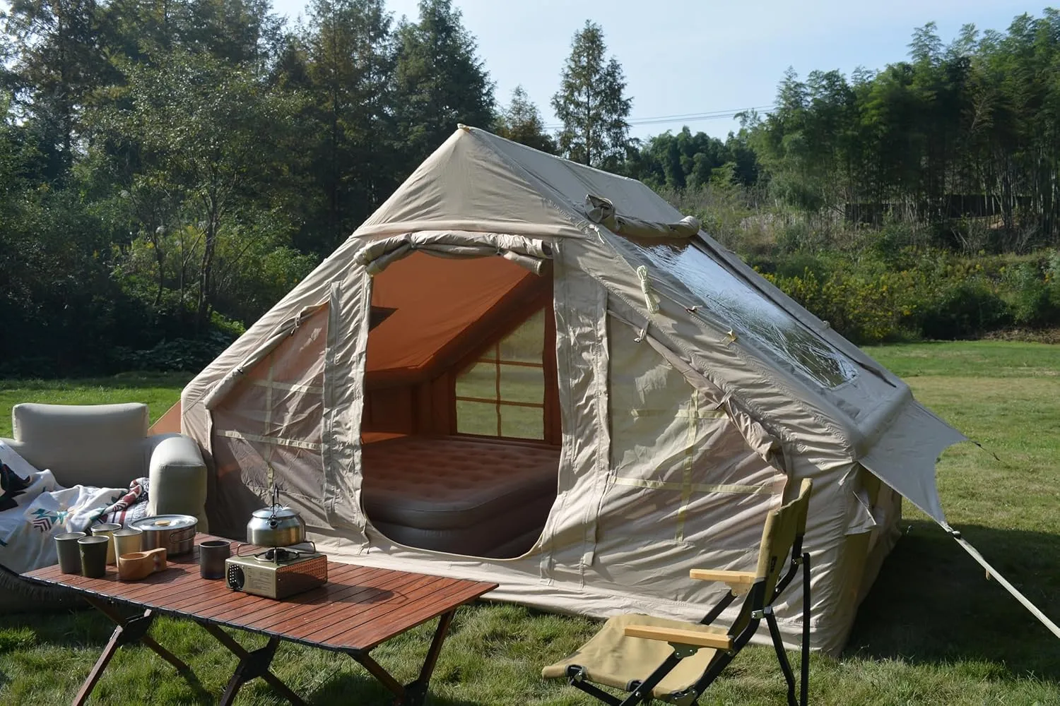 Inflatable Tent for Camping, 4–6 Person Blow Up Tent for Camping with Hand Pump, Mesh Windows, Waterproof Cloth, Easy Setup, 4-Season Use