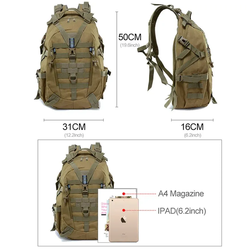 INOXTO 35L Military Tactical Backpack – Waterproof MOLLE Rucksack for Camping and Hiking