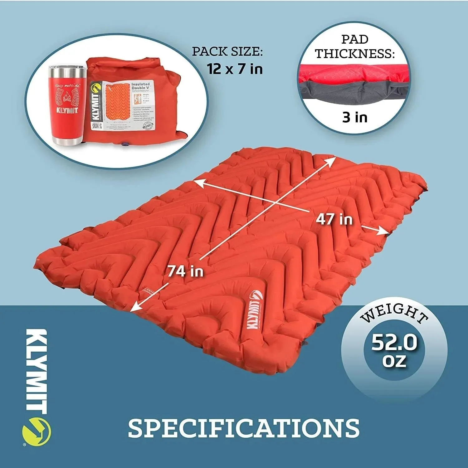 Insulated Double V Inflatable Sleeping Pad - Cold Weather Air Bed for Camping, Hiking, and Backpacking