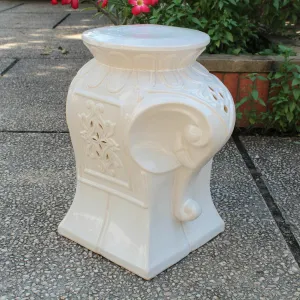 International Caravan OPG-074-AW-IC Furniture Piece Antique White Contemporary Elephant Ceramic Garden Stool, White/Off-White