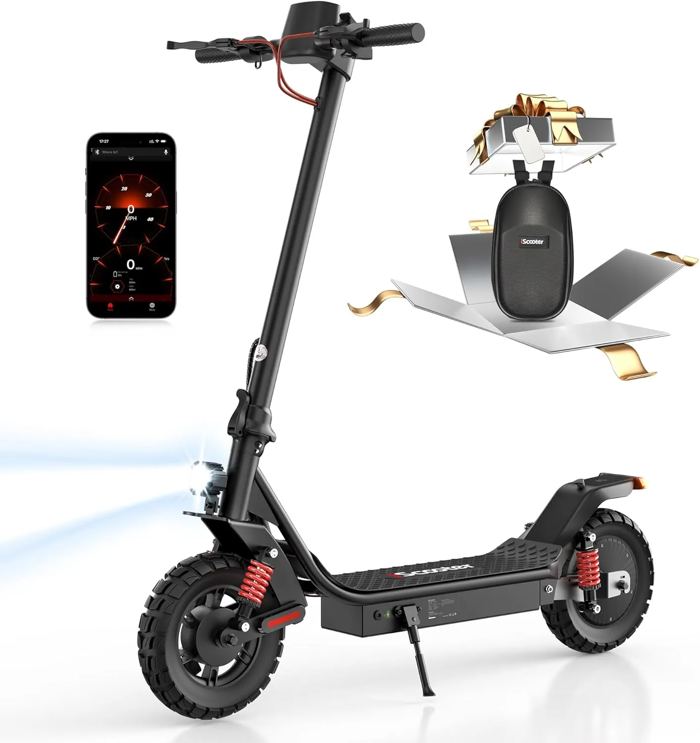 iScooter Electric Scooter Adults, 50/37 Miles Long Range,28 MPH Max Speed, 800W Motor E Scooter Foldable with 10" Pneumatic Tires, Turn Signals, Dual Suspension & Double Brakes, Smart App