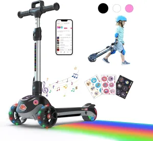 iScooter iK2 Electric Scooter for Kids Ages 3-8, Bluetooth Features, Thumb Accelerator, Colorful Lights, 3 Adjustable Height Toddler Motorized Scooters, Foldable Scooter for Kids