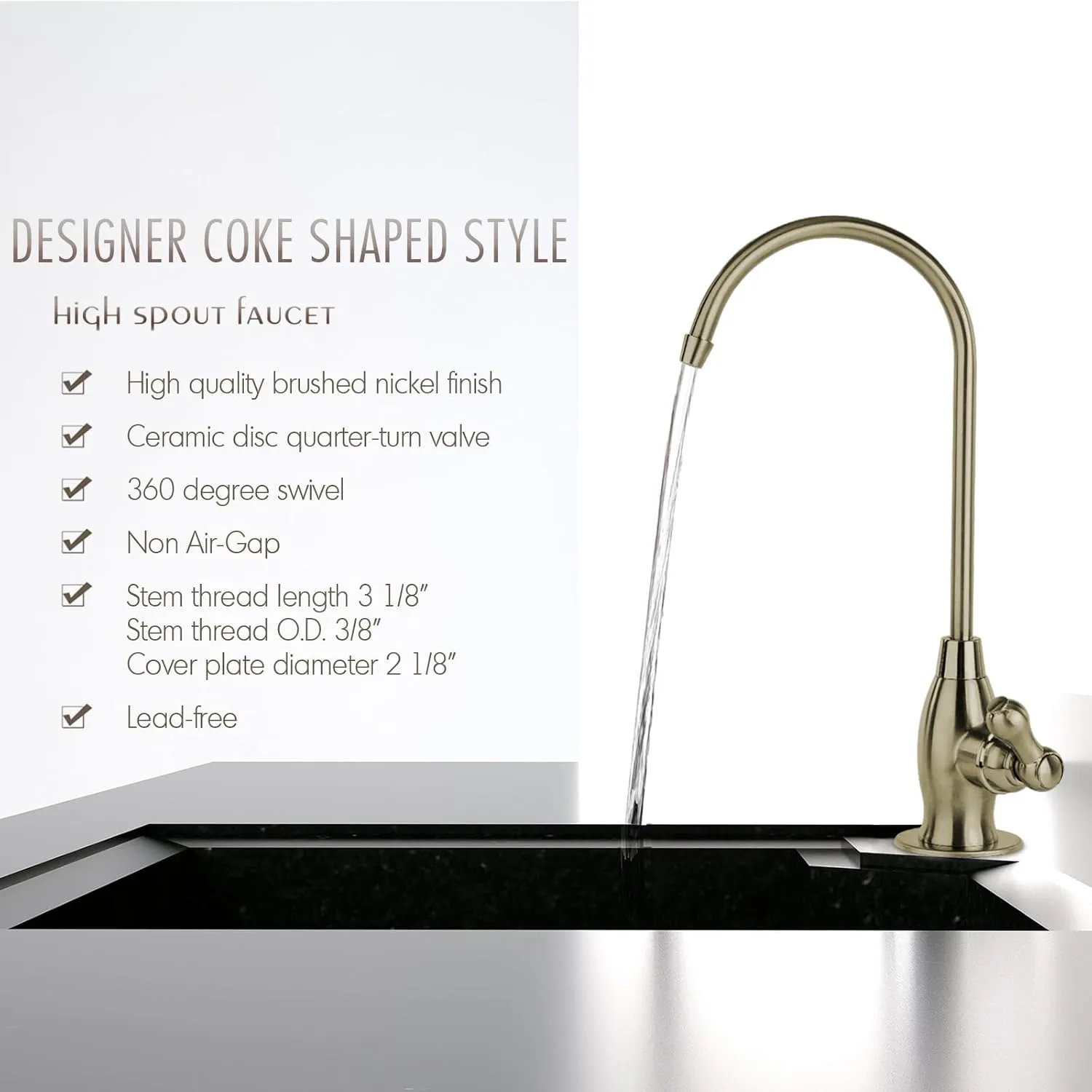 iSpring GK1-AB Heavy Duty Reverse Osmosis Faucet, High Spout Kitchen Bar Sink Drinking Water Faucet, Contemporary Style RO Faucet, Antique Brass