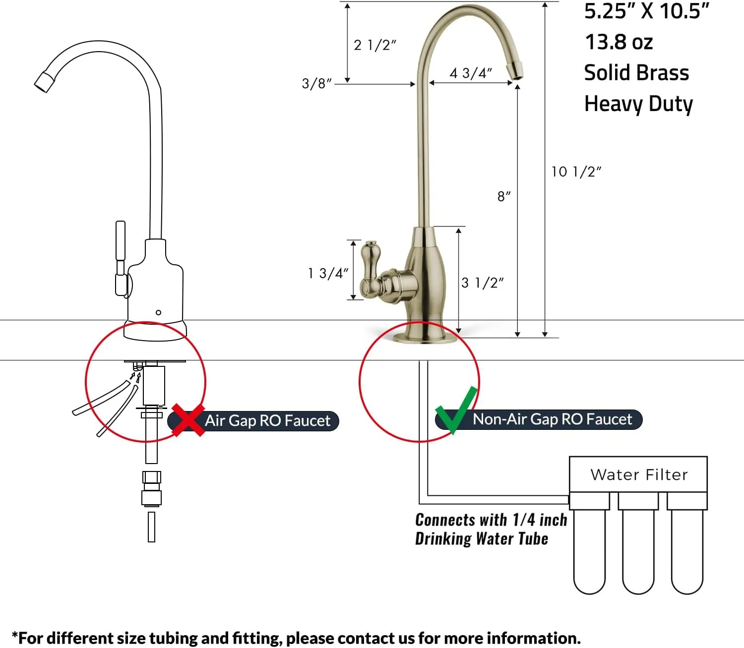 iSpring GK1-AB Heavy Duty Reverse Osmosis Faucet, High Spout Kitchen Bar Sink Drinking Water Faucet, Contemporary Style RO Faucet, Antique Brass