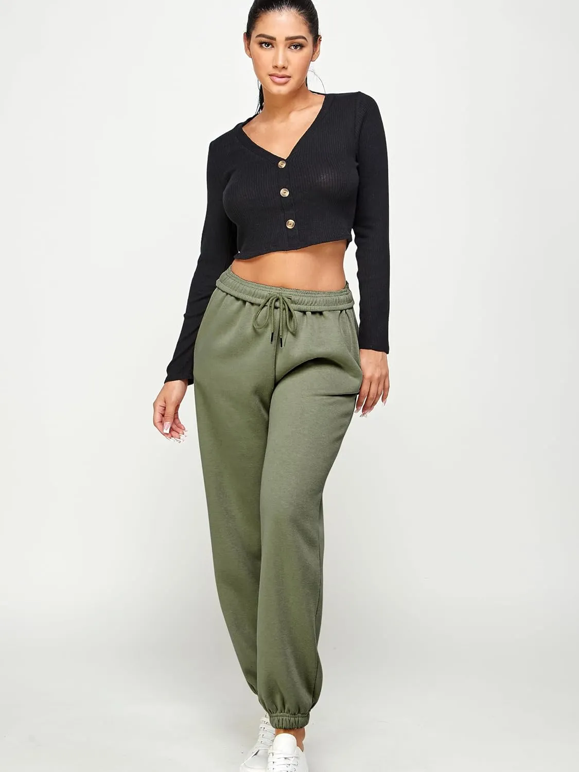 IUUI Women's High Waisted Fleece Sweatpants - Casual Baggy Joggers with Pockets, Foldable Warm Lounge Pants