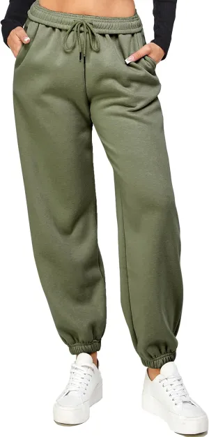 IUUI Women's High Waisted Fleece Sweatpants - Casual Baggy Joggers with Pockets, Foldable Warm Lounge Pants