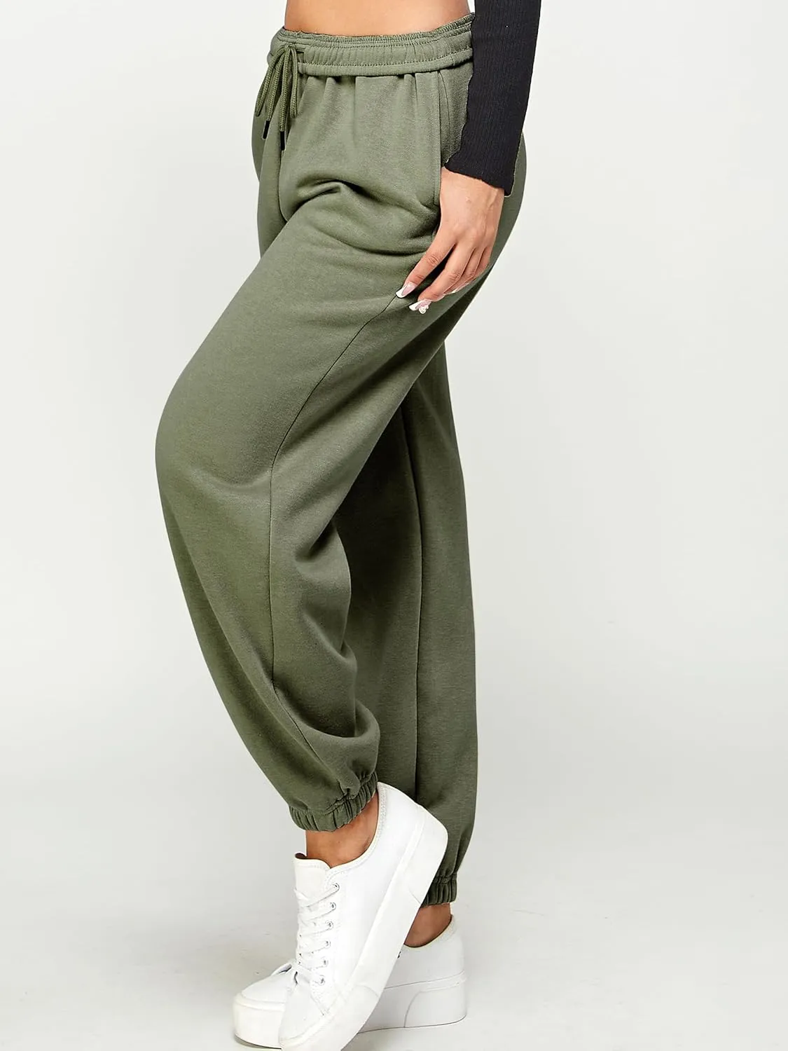 IUUI Women's High Waisted Fleece Sweatpants - Casual Baggy Joggers with Pockets, Foldable Warm Lounge Pants