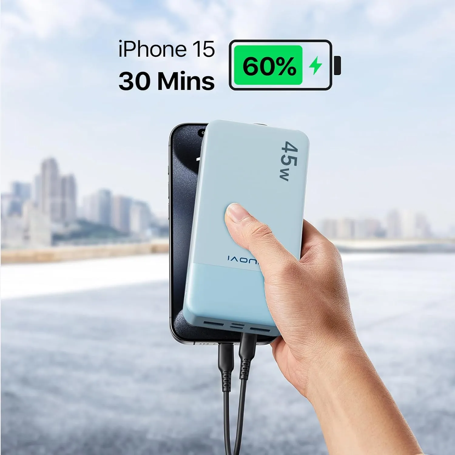 J2621 Power Bank Portable Charger,20000mAh 45W PD3.0 QC 4.0 Fast Charging Battery Pack with LED Display,2 USB-C,2 USB-A for iPhone Tablet MacBook