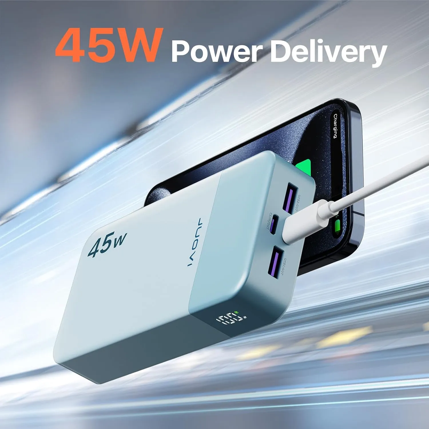 J2621 Power Bank Portable Charger,20000mAh 45W PD3.0 QC 4.0 Fast Charging Battery Pack with LED Display,2 USB-C,2 USB-A for iPhone Tablet MacBook