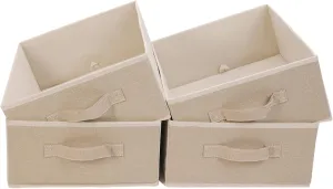 JAKAGO Fabric Storage Bins set of 4 Rectangle Storage Baskets with Handle Foldable Closet Organizer for Clothes Towel Toys Books Collapsible Clothing Container for Shelves Bedroom Playroom (Low-Beige)