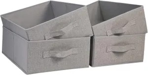 JAKAGO Fabric Storage Bins set of 4 Rectangle Storage Baskets with Handle Foldable Closet Organizer for Clothes Towel Toys Books Collapsible Clothing Container for Shelves Bedroom Playroom (Low-Gray)